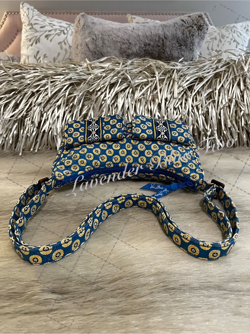 VERA BRADLEY Riviera 2008 Libby Crossbody Purse Shoulder Bag Blue Yellow Y2K - Picture 11 of 15